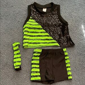 Kids' Sparkle Dance Costume Set - Black and Neon Green